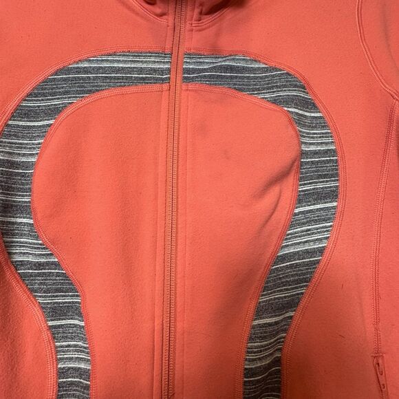 Lululemon In Stride Jacket Full Zip Coral Coal Strata Stripe Thumbholes Size 8 - Picture 6 of 14